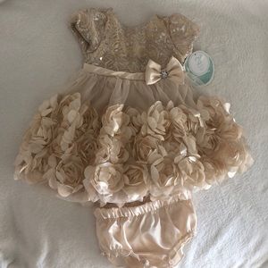 Nannette Baby Girl Floral Dress - Silver Beige